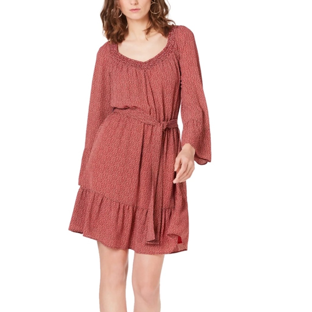 MICHAEL KORS  Women's Smock Neck Printed Ruffled Tie-waist Dress